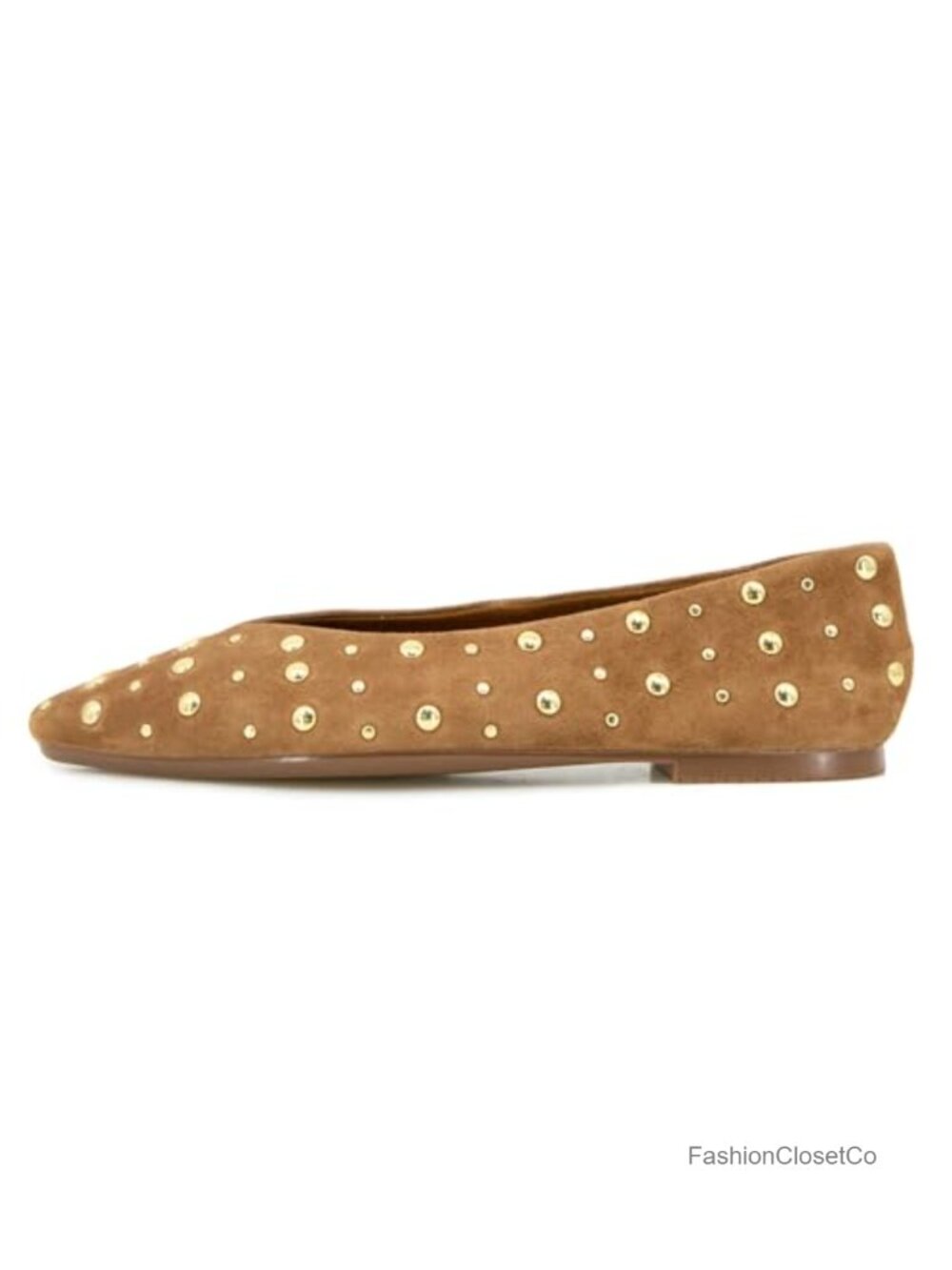 Women's Studded Suede Ballet Flats Slip-On Square Toe